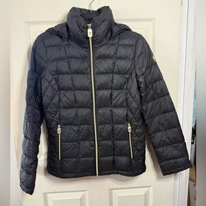 Michael Kors Packable Black Down Fill Puffer Jacket w/ Gold Hardware - Small